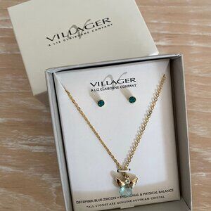 Villager Liz Claiborne Co Blue Zircon Angel Necklace and Stud Earring Set